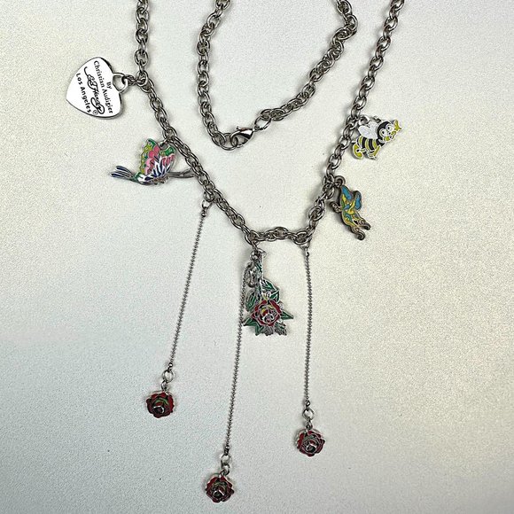 ED HARDY by Christian Audigier / VINTAGE Necklace / Triple Rose Drop Necklace - Picture 7 of 10